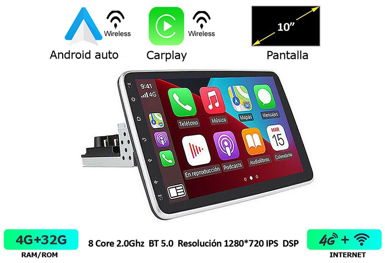 Imagen del producto EQUIPO MULTIMEDIA 1DIN UNI CARPLAY&ANDROID AUTO